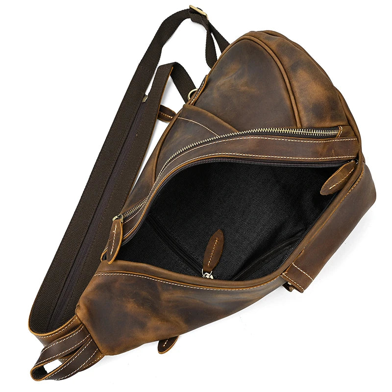 Single Shoulder Bagpack Genuine Leather Chest Bag Outdoor Riding Bag Chest Packs For Biker Men Male Sling Bags Cow Leather