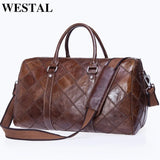 WESTAL Men's Travel Bags Hand Luggage Genuine Leather Duffle Bags Leather Luggage Travel Bag Suitcases Handbags big/Weekend Bag