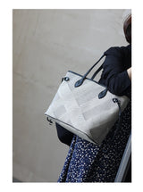 Women's Fashion Shoulder Bag Luxury Designer Handbag Large Capacity Canvas With Genuine Leather Tote For Shopping,Commuting,Work