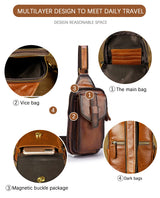 Hot Sell Men Genuine Bull Leather Vintage Coffee Triangle Chest Sling Bag Design Travel Daypack One Shoulder Crossbody Bag XB571
