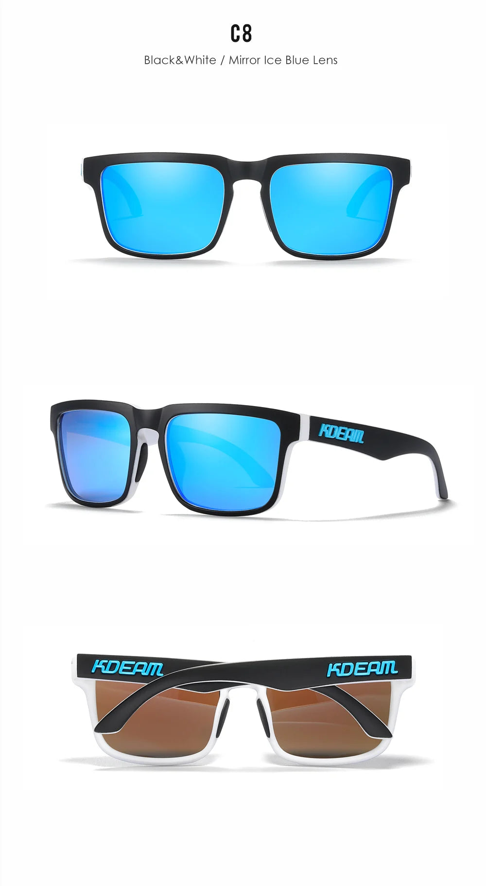KDEAM Men's Polarized Sunglasses Fishing Lifestyles Mirrored Color Blocking Sun Glasses Women Legend Square Sunglass With Box