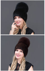 JERYAFUR Luxe Mink & Fox Fur Winter Hat for Women