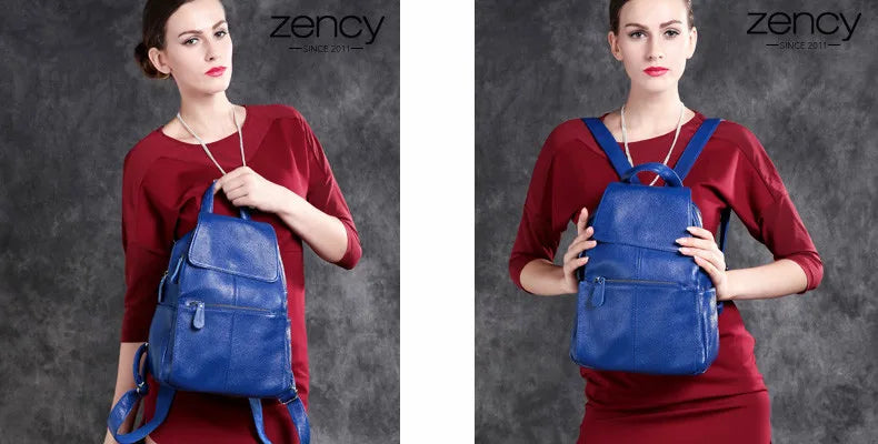 Zency Stylish White Black Genuine Leather Women Backpack A++ Quality Anti-theft Large Capacity Knapsack Travel Designer Rucksack