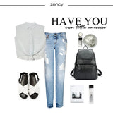 Zency Stylish White Black Genuine Leather Women Backpack A++ Quality Anti-theft Large Capacity Knapsack Travel Designer Rucksack