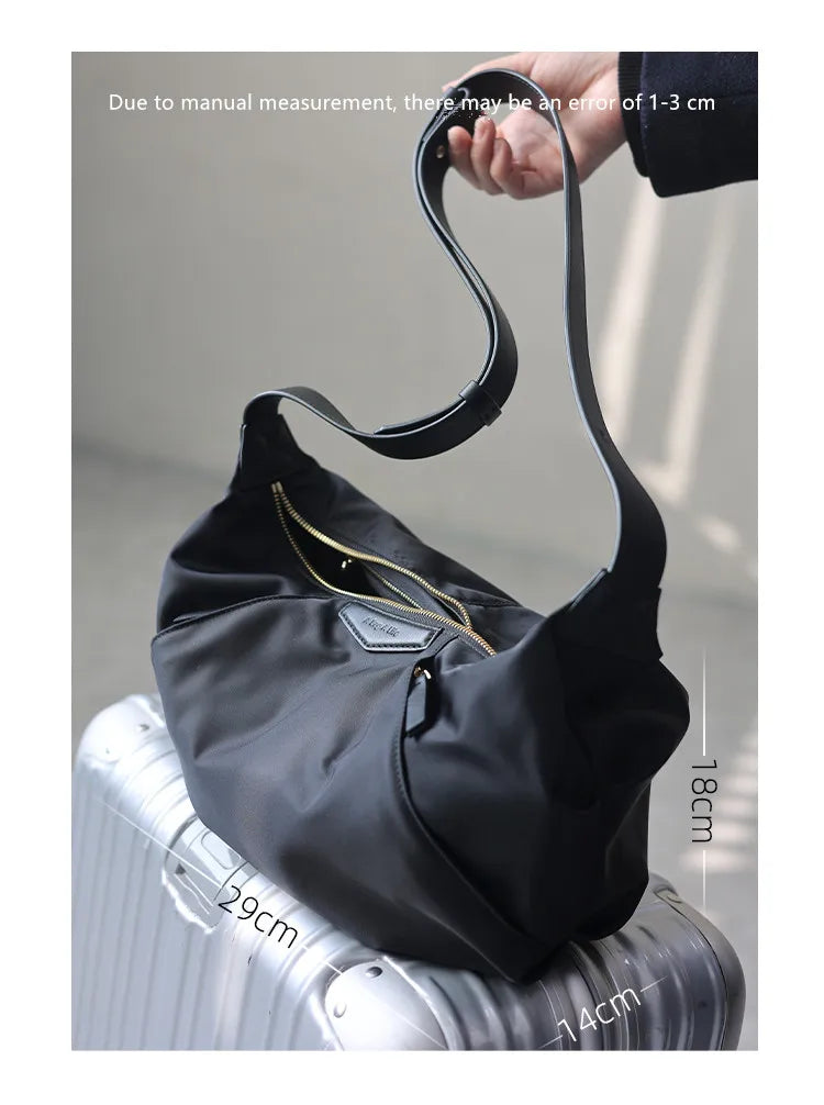 Lightweight Nylon Matching Genuine Leather Crossbody Bag High Quality Single Shoulder Bags Fashion Pleated Messenger Purses