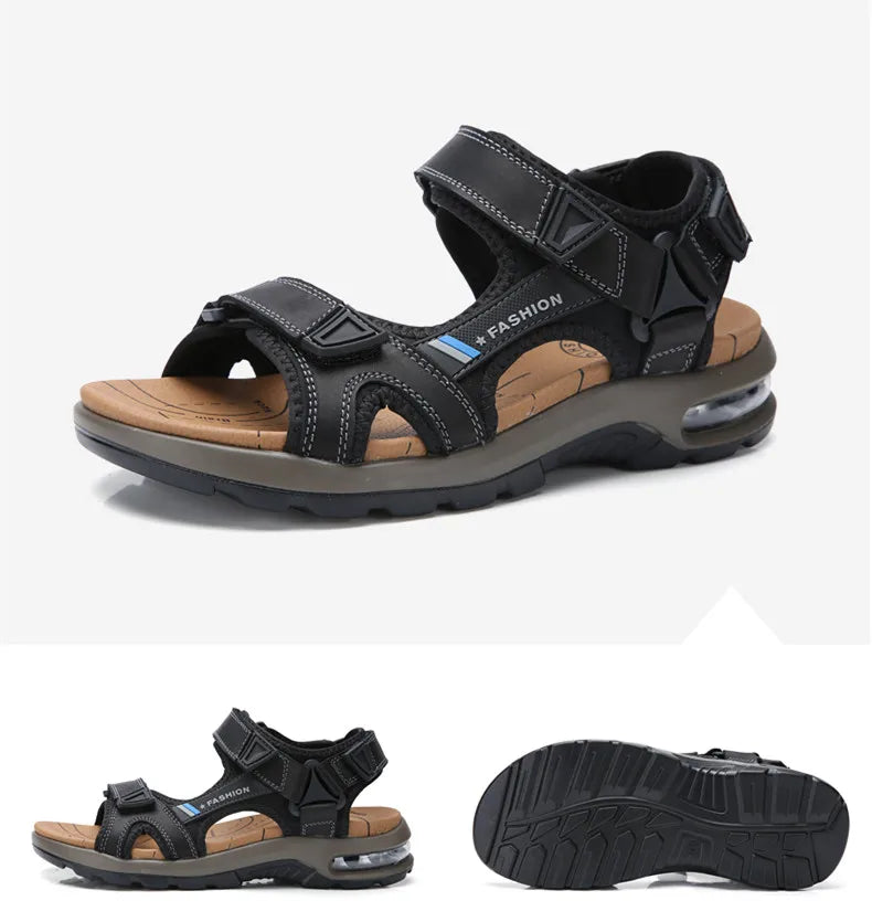 Fashion Men's Sandals Summer Soft Beach Flip Flop Comfortable Genuine Leather Sandals Outdoor Men Roman Sandals Size 46