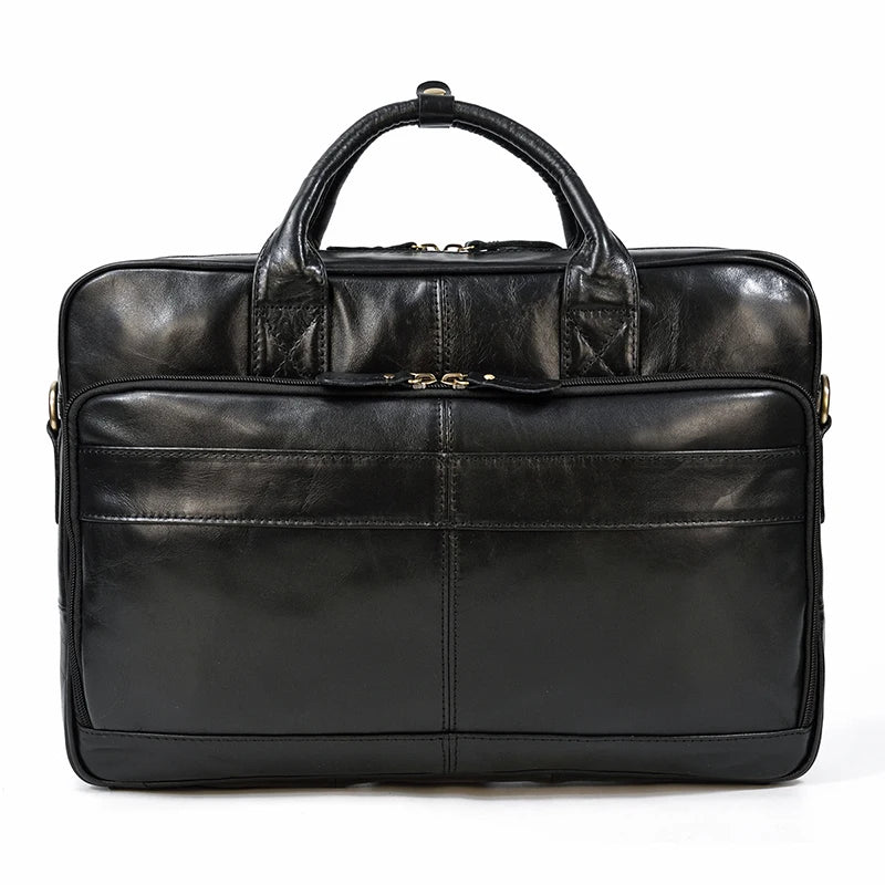 Men Briefcase Genuine Leather Laptop Bag 14 15.6" PC Doctor Lawyer Computer Bag Cowhide Male Briefcase Leather Men Business Bag