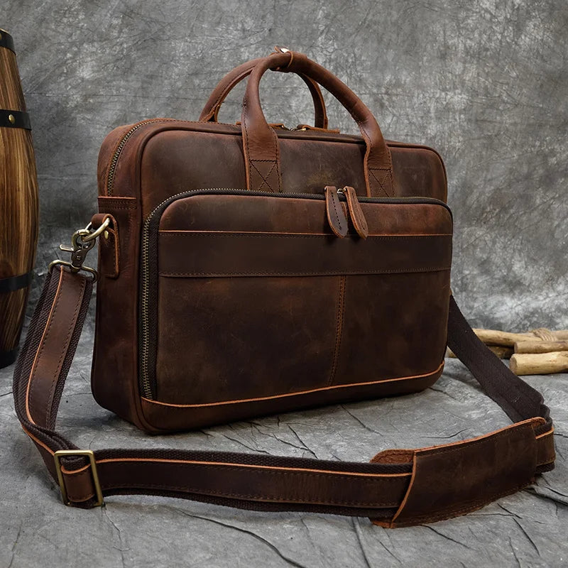 Men Briefcase Genuine Leather Laptop Bag 14 15.6" PC Doctor Lawyer Computer Bag Cowhide Male Briefcase Leather Men Business Bag