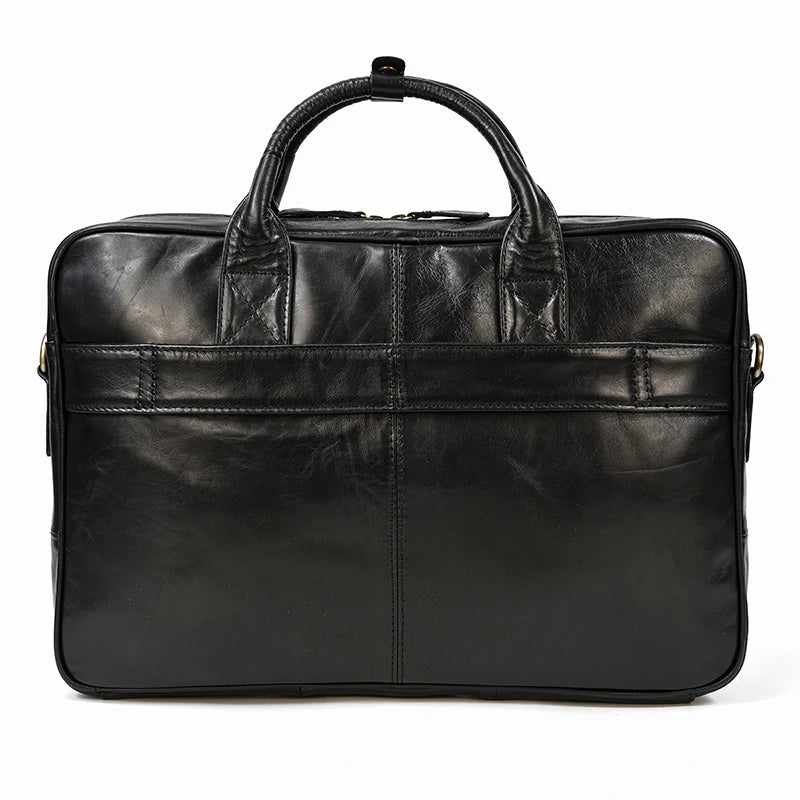 Men Briefcase Genuine Leather Laptop Bag 14 15.6" PC Doctor Lawyer Computer Bag Cowhide Male Briefcase Leather Men Business Bag