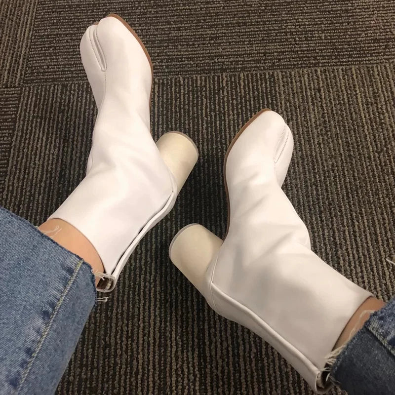 Luxury Leather Tabi Split Toe Ankle Boots - Women's High Heel