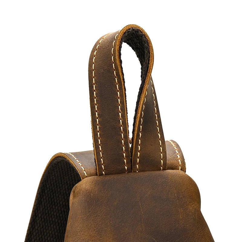 Single Shoulder Bagpack Genuine Leather Chest Bag Outdoor Riding Bag Chest Packs For Biker Men Male Sling Bags Cow Leather