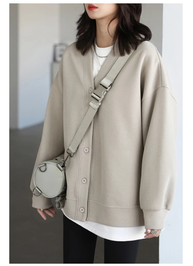 Women's Relaxed V-Neck Cotton-Blend Cardigan