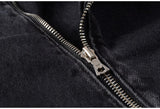 Men's Black Biker Slim Fit Denim Jacket with Belt - Streetwear Moto Style