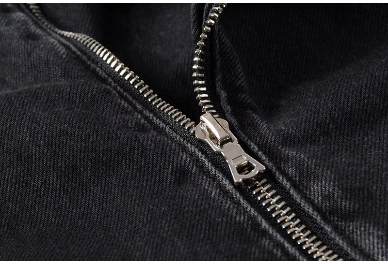 Men's Black Biker Slim Fit Denim Jacket with Belt - Streetwear Moto Style