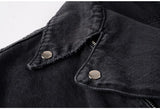 Men's Black Biker Slim Fit Denim Jacket with Belt - Streetwear Moto Style