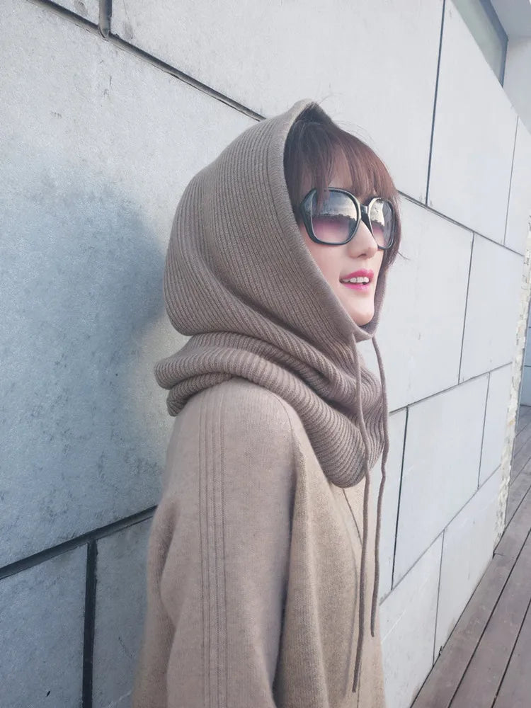 Women's Wool Blend Beanie & Hooded Scarf Set