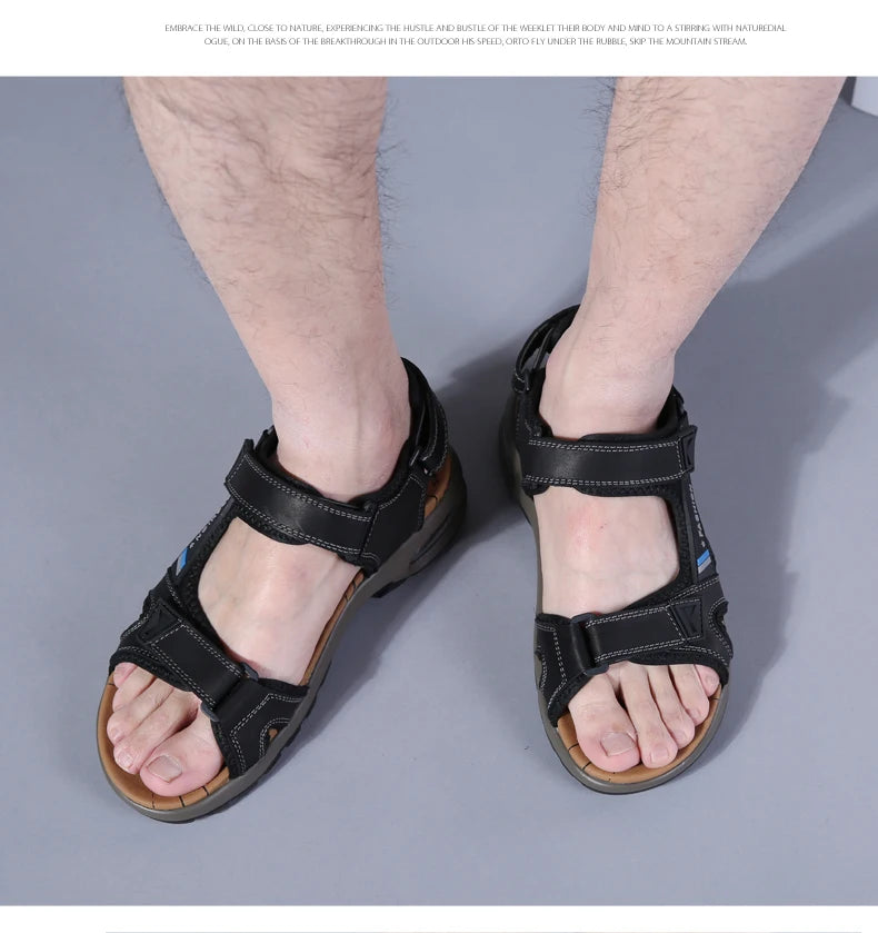 Fashion Men's Sandals Summer Soft Beach Flip Flop Comfortable Genuine Leather Sandals Outdoor Men Roman Sandals Size 46