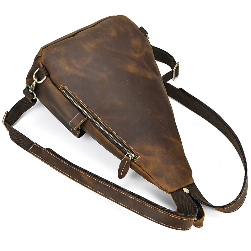 Single Shoulder Bagpack Genuine Leather Chest Bag Outdoor Riding Bag Chest Packs For Biker Men Male Sling Bags Cow Leather