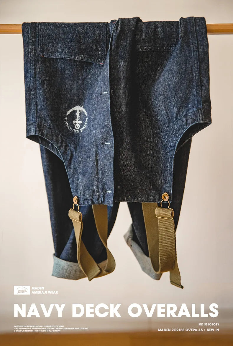 Maden Vintage Unisex Denim Overalls – Navy Baggy Fit