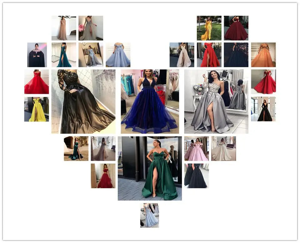 Muslim High Collar Long Sleeve Evening Dress Satin Lace Beaded Ball Dress Formal Party Dress Robe Customization