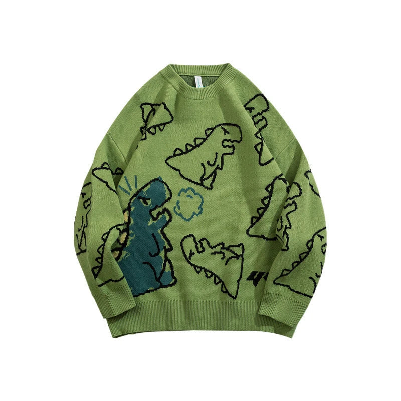 Men’s Harajuku Dinosaur Knitted Sweater