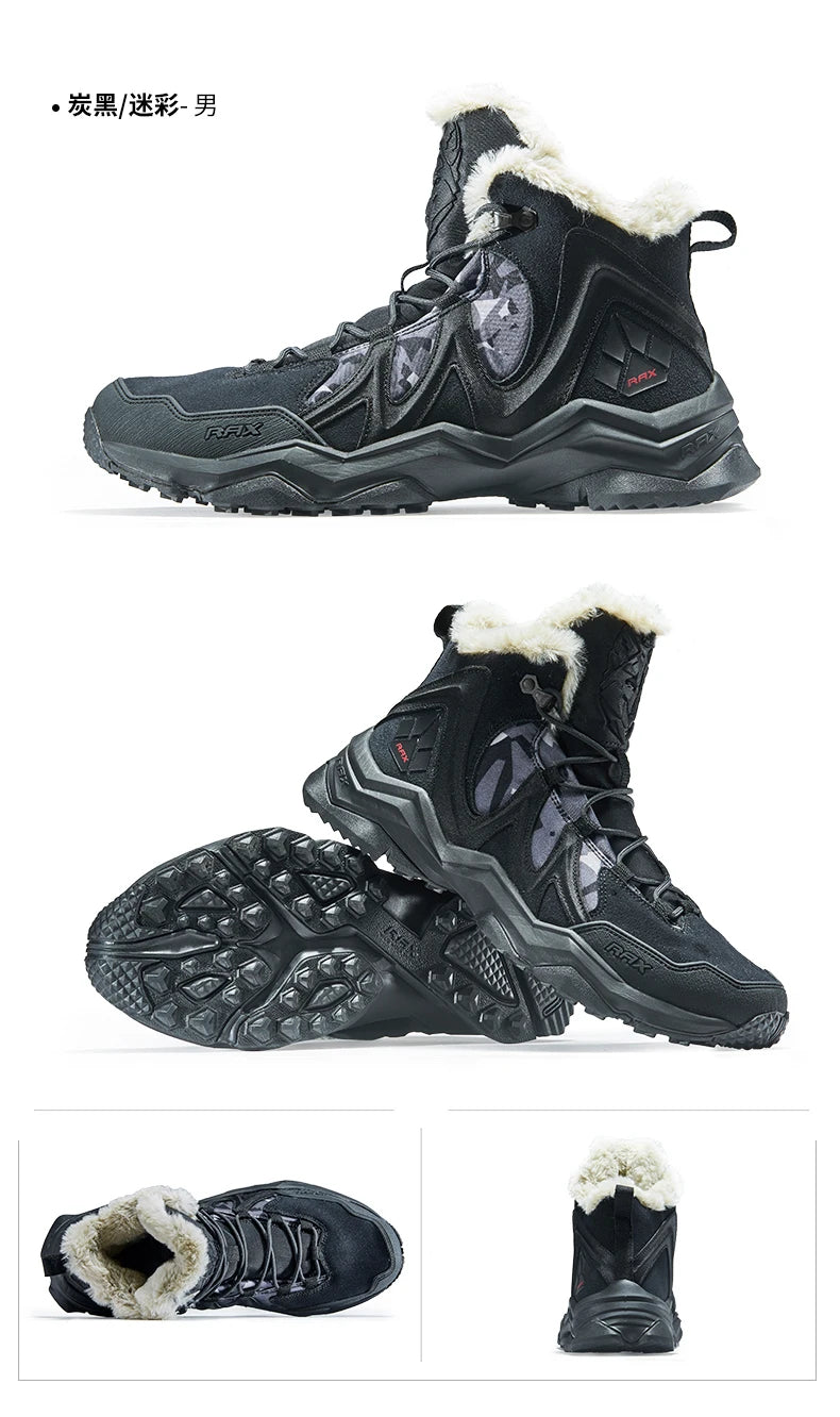 RAX Waterproof Hiking Shoes Men Winter Outdoor Sneakers for Men Snow Boots Plush Mountain Snowboots Outdoor Tourism Jogging Shoe