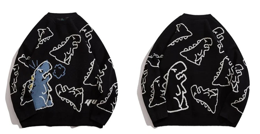 Men’s Harajuku Dinosaur Knitted Sweater