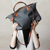 Zipper Tote Bags For Women Nylon With Real Leather Handbag High Quality Single Shoulder Bag