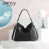 ZENCY New Handbag Luxury Genuine Leather Bag for Women Shoulder Tote Crossbody Double Zipper Pocket Charming Red Hobo Bag