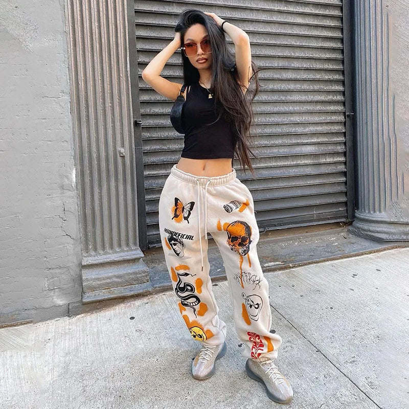 Women's Hippie Cartoon Print Joggers