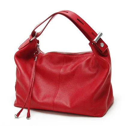 Zency 100% Genuine Leather Large Women Top Handle Shoulder Bag Tote Handbag Purse Black Leather Hobo Bag Underarm Zipper Bags