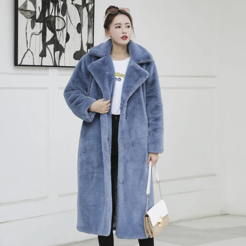 Luxury Faux Rabbit Fur Winter Overcoat