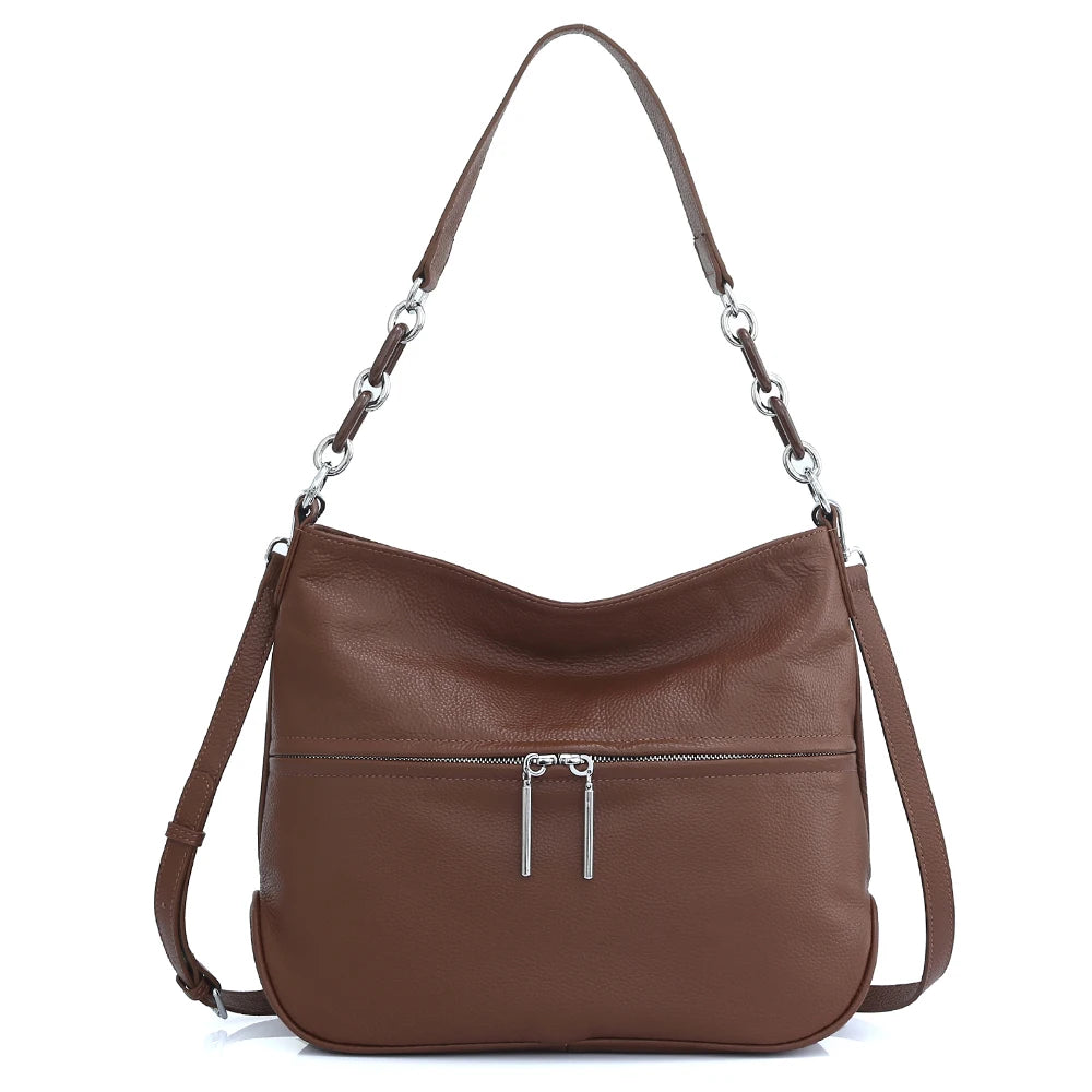 Zency Soft Cowhide Leather Winter Women's Shoulder Bag Casual Commuter High Capacity Female Crossbody Handbag Vintage Shopper
