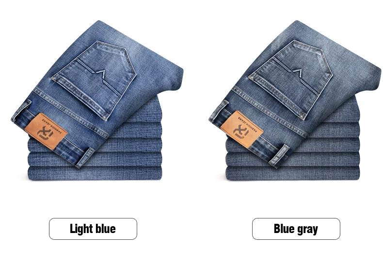 2025 Autumn New Men Regular Fit Stretch Jeans Classic Style Smoky Gray Fashion Casual Denim Pants Male Brand Trousers Blue