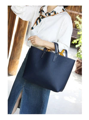 JAZZQ Reversible Genuine Leather Tote | First-Layer Cowhide