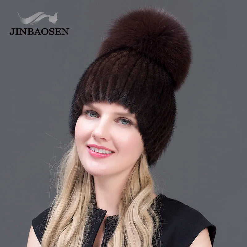 JERYAFUR Luxe Mink & Fox Fur Winter Hat for Women