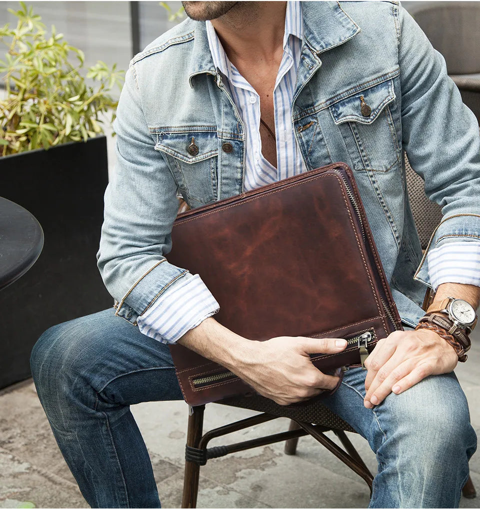Macbook Pro Air 13 iPad Pro 13 12.9 Portfolio File Folder Cow Leather Cover Organizer Travel Business Office Document Briefcase