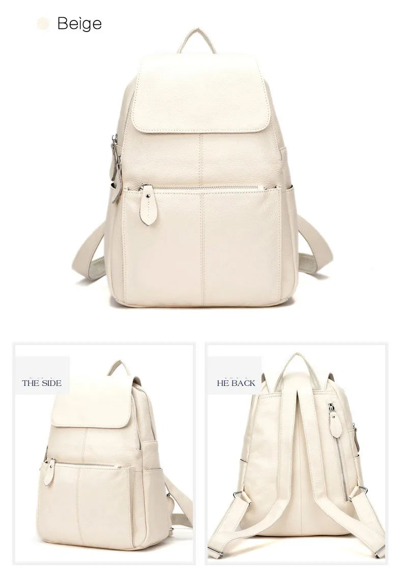Zency Stylish White Black Genuine Leather Women Backpack A++ Quality Anti-theft Large Capacity Knapsack Travel Designer Rucksack