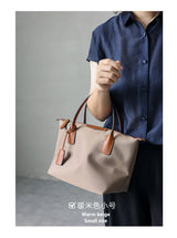Zipper Tote Bags For Women Nylon With Real Leather Handbag High Quality Single Shoulder Bag