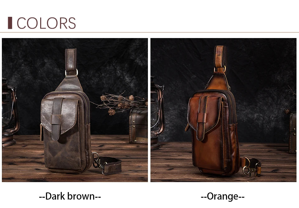 Hot Sell Men Genuine Bull Leather Vintage Coffee Triangle Chest Sling Bag Design Travel Daypack One Shoulder Crossbody Bag XB571