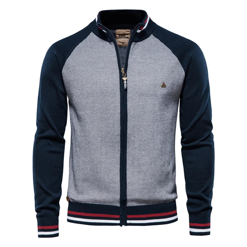 Spliced Streetwear Cardigan – High-Quality USA-Made Cotton Zip Sweater