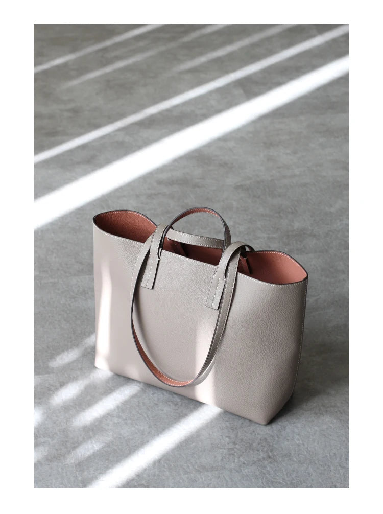 JAZZQ Reversible Genuine Leather Tote | First-Layer Cowhide