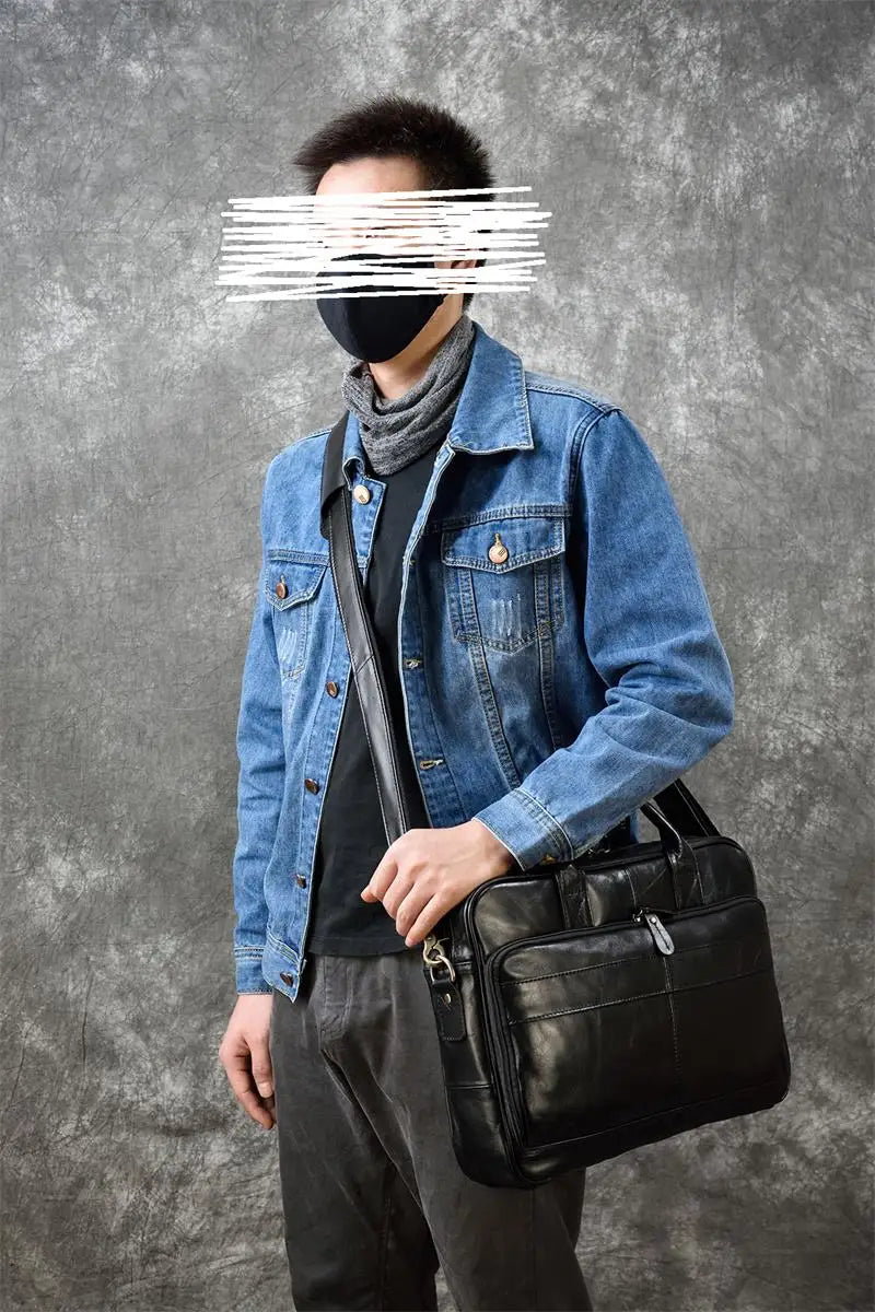 Men Briefcase Genuine Leather Laptop Bag 14 15.6" PC Doctor Lawyer Computer Bag Cowhide Male Briefcase Leather Men Business Bag