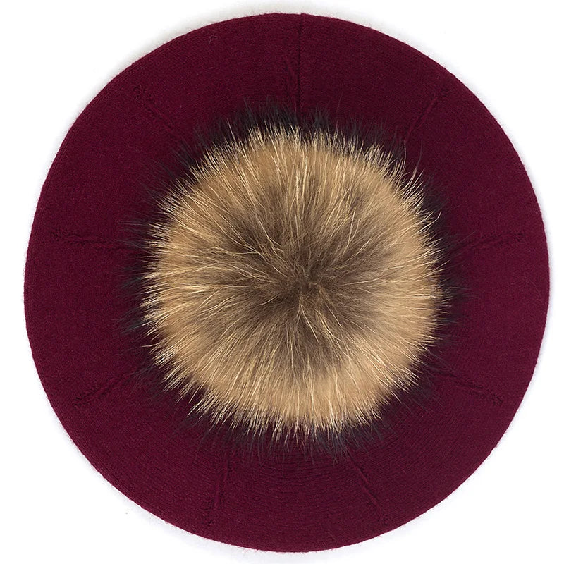 Women's Knit Beret with Oversized Pom Pom | Geebro