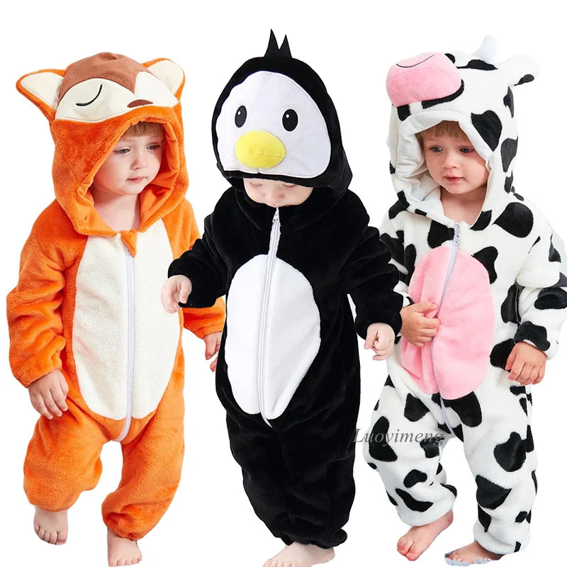 Adorable Animal Cartoon Baby Winter Rompers