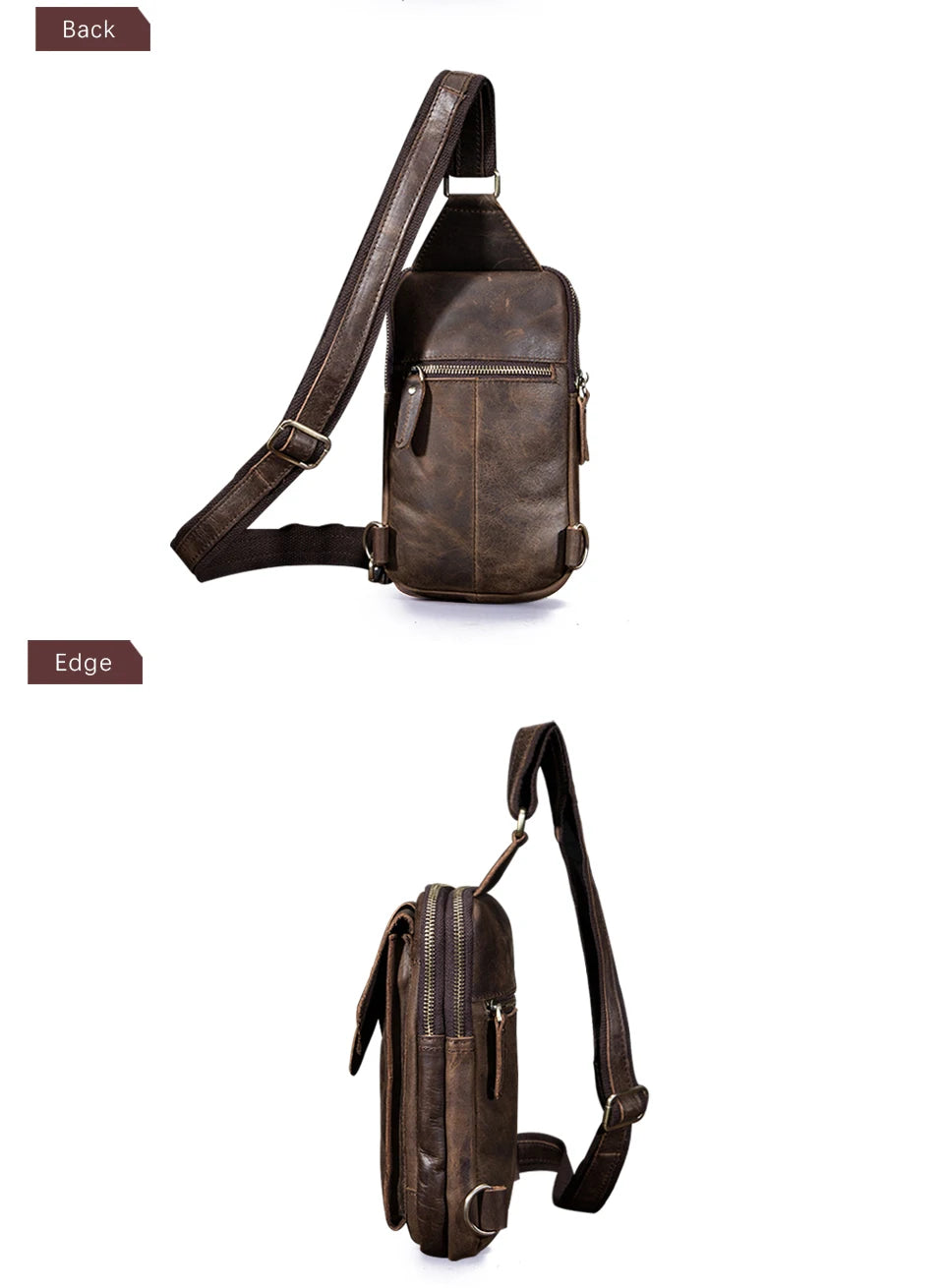 Hot Sell Men Genuine Bull Leather Vintage Coffee Triangle Chest Sling Bag Design Travel Daypack One Shoulder Crossbody Bag XB571
