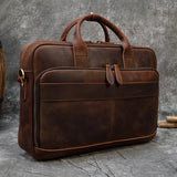 Men Briefcase Genuine Leather Laptop Bag 14 15.6" PC Doctor Lawyer Computer Bag Cowhide Male Briefcase Leather Men Business Bag