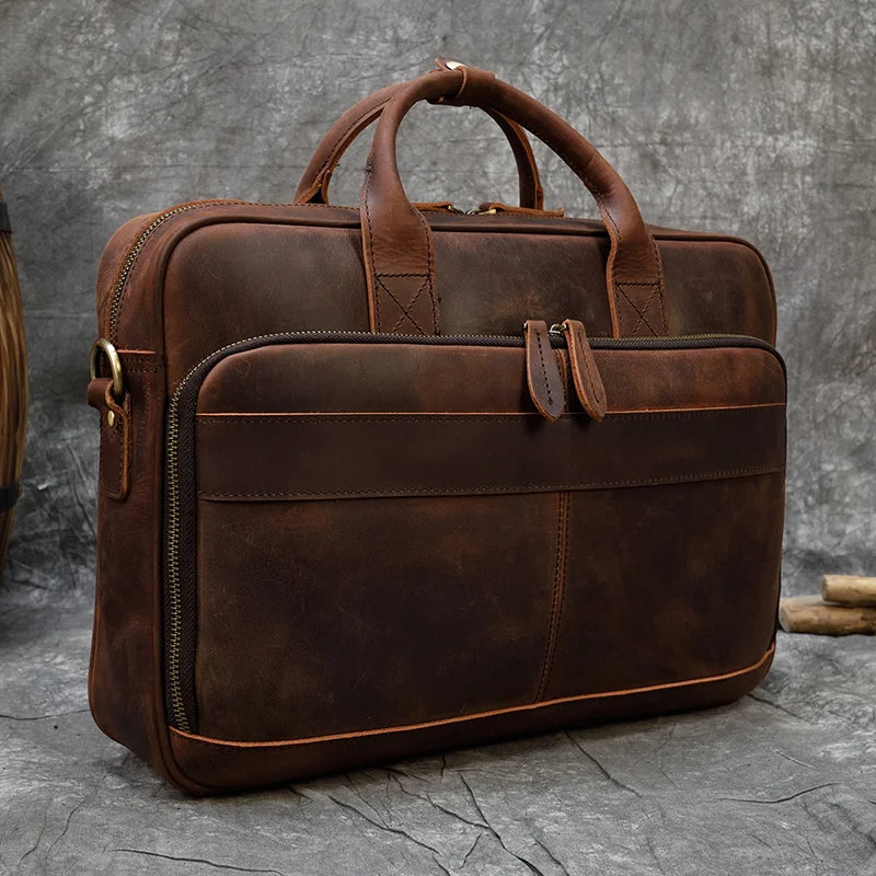 Men Briefcase Genuine Leather Laptop Bag 14 15.6" PC Doctor Lawyer Computer Bag Cowhide Male Briefcase Leather Men Business Bag