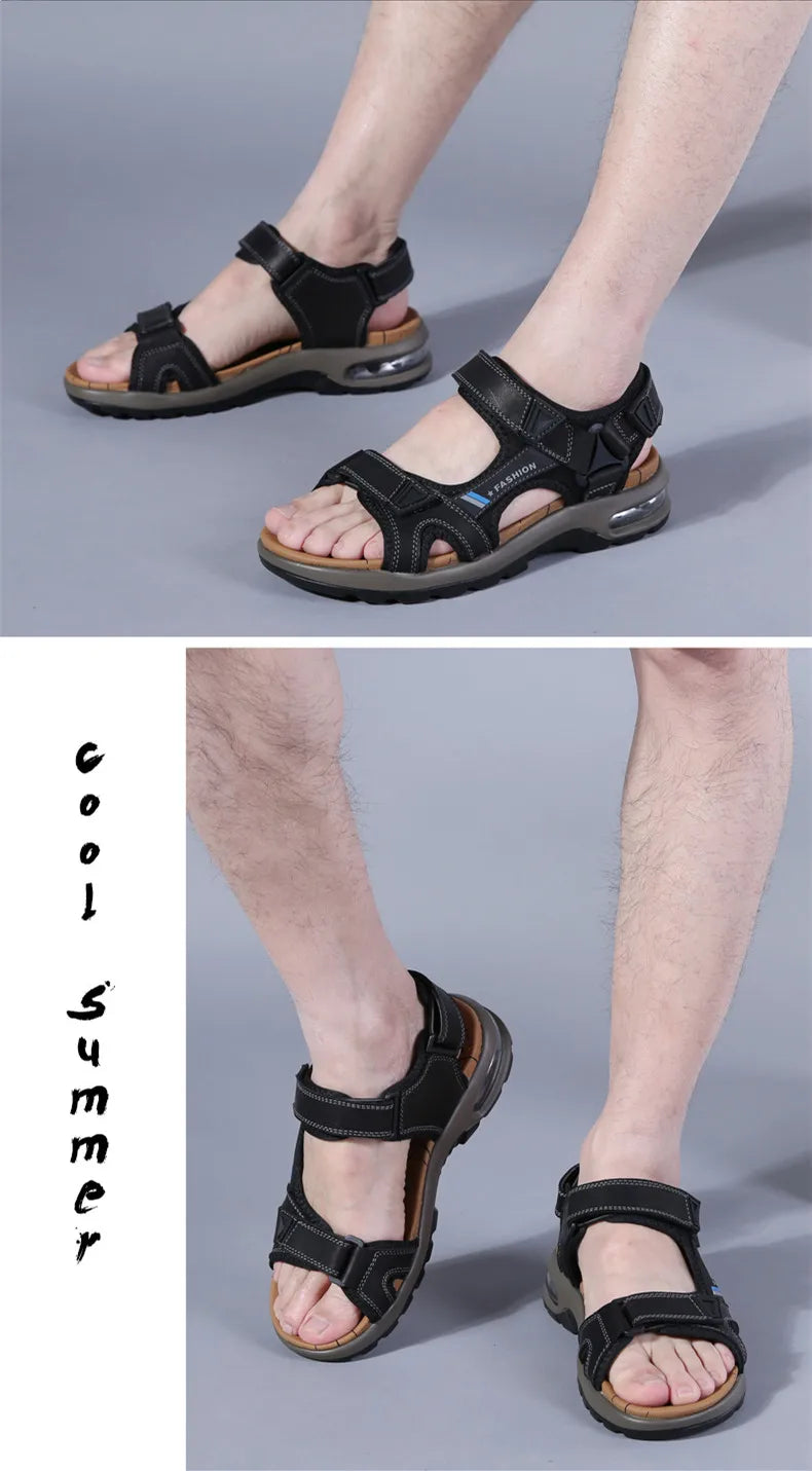 Fashion Men's Sandals Summer Soft Beach Flip Flop Comfortable Genuine Leather Sandals Outdoor Men Roman Sandals Size 46