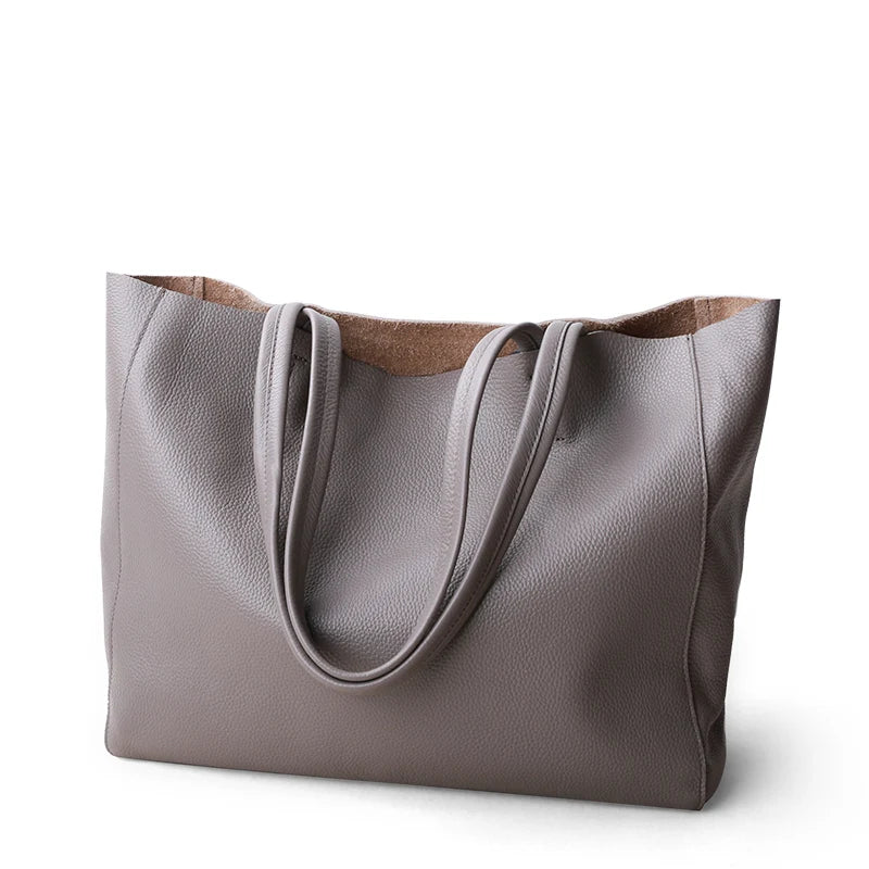 2023 New Women Deluxe Cowhide Genuine Leather Totes Handbag Lady Simple Soft Satchels Bag High Capacity Waterproof Shopping Bags